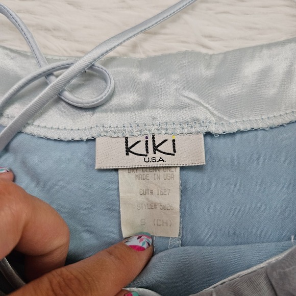 Kiki USA Sz S Blue Gray Ombre Whimsical Fairycore Romantic Cowlneck Maxi‎ Dress - Picture 7 of 9